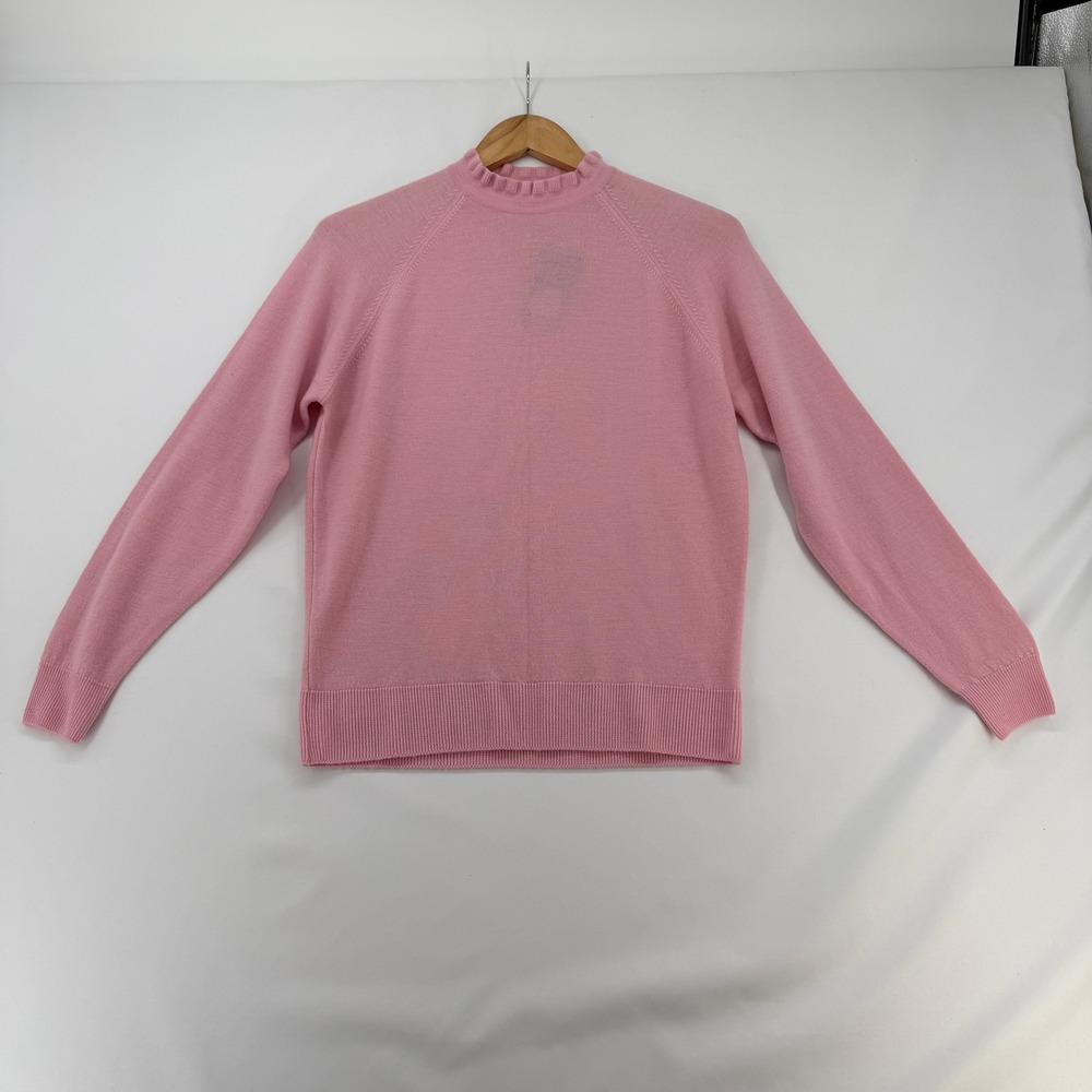Edinburgh Woollen Mill Pink Lambswool Ruffle Neck Sweater Vintage Made in UK 38